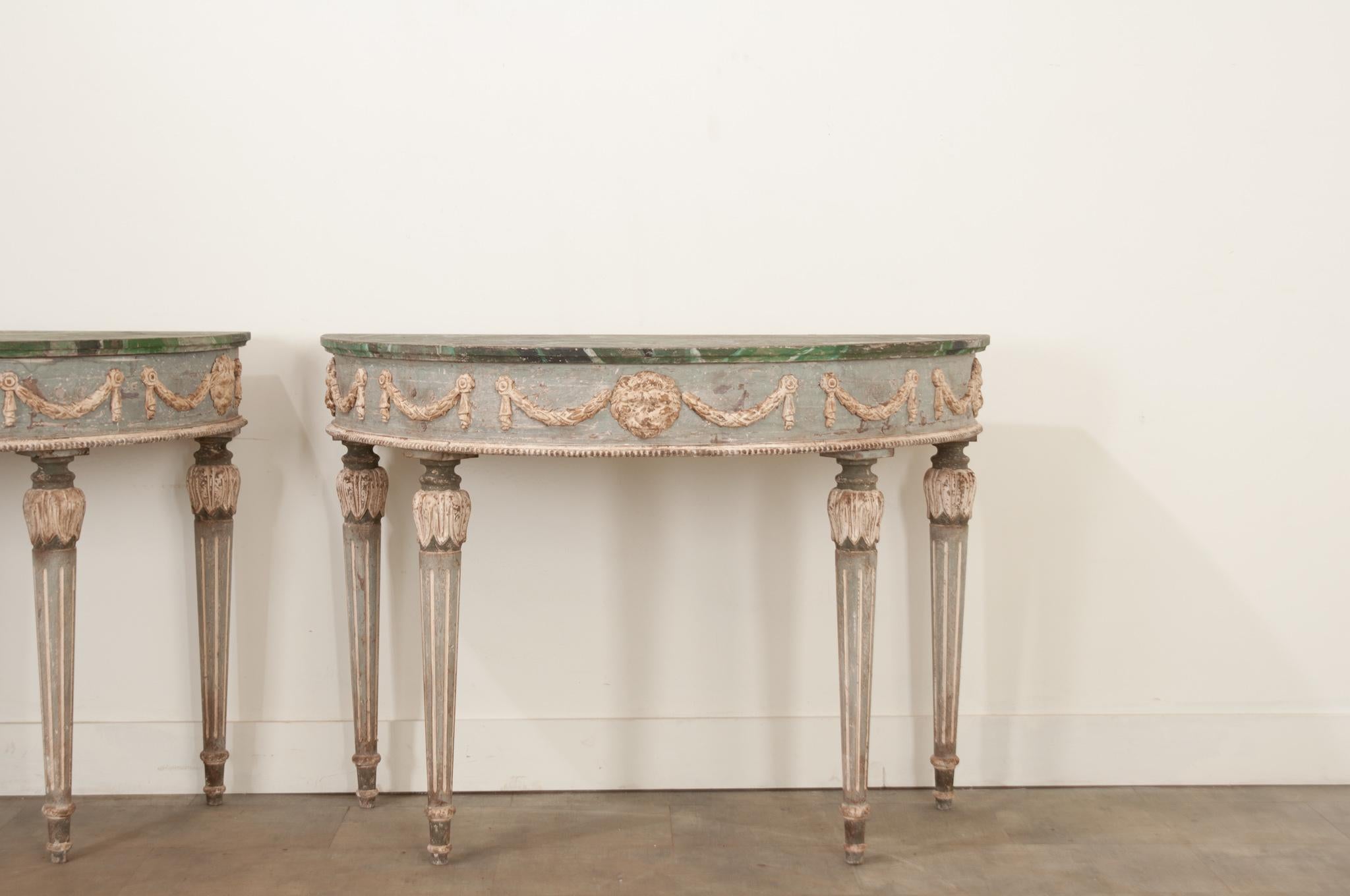 Pair of Swedish Reproduction Demilune Consoles 2