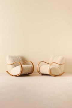 Paar schwedische Schaukelstühle aus Schafsleder, 1950er Jahre