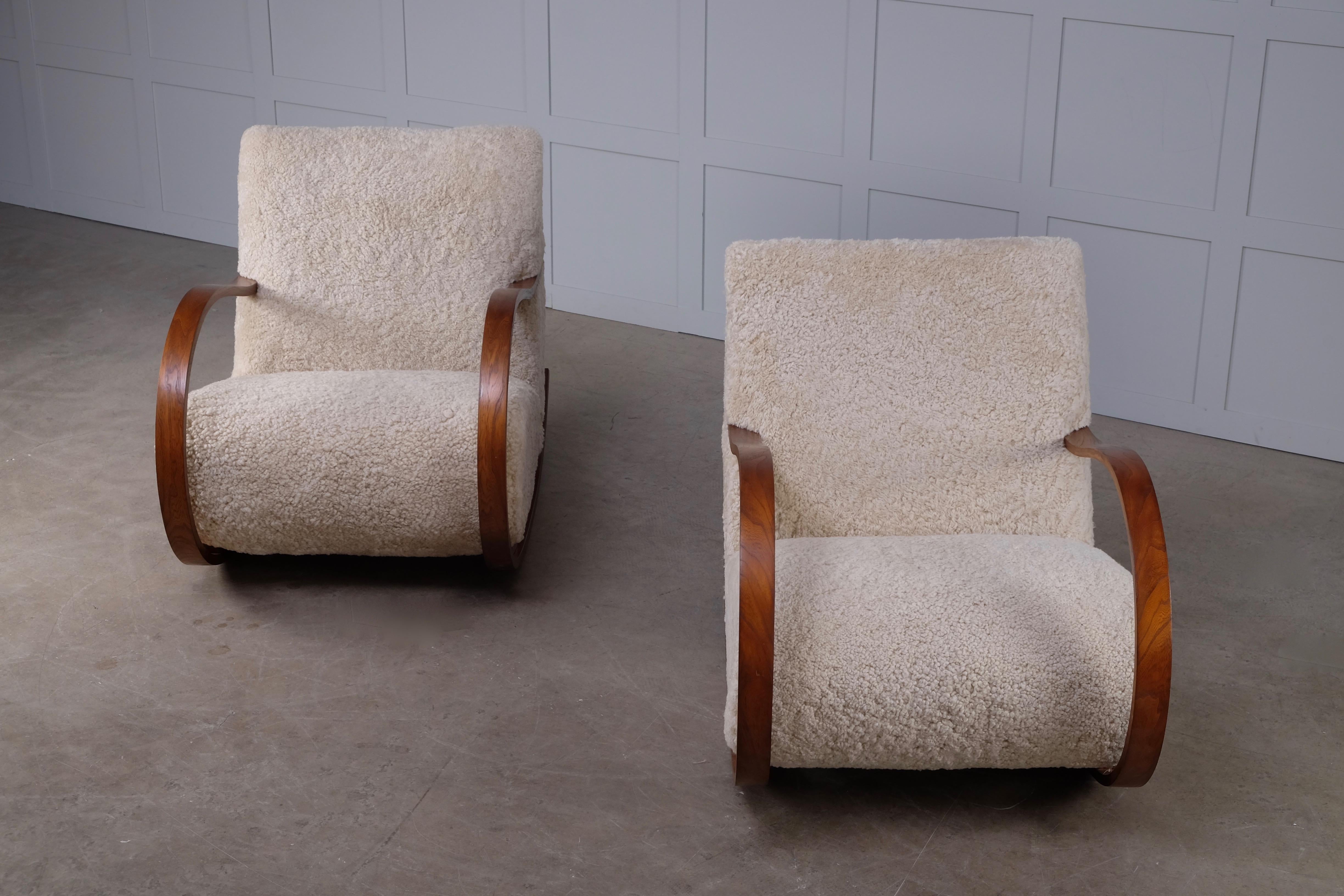 Pair of Swedish Rocking Chairs in Sheepskin, 1950s 1