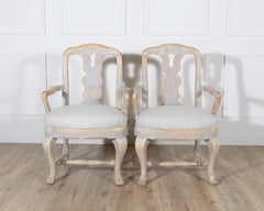 Pair of Swedish Rococo Carved Armchairs with Original Patina