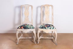Pair of Swedish Rococo Period 18th Century Side Chairs with Carved Splats