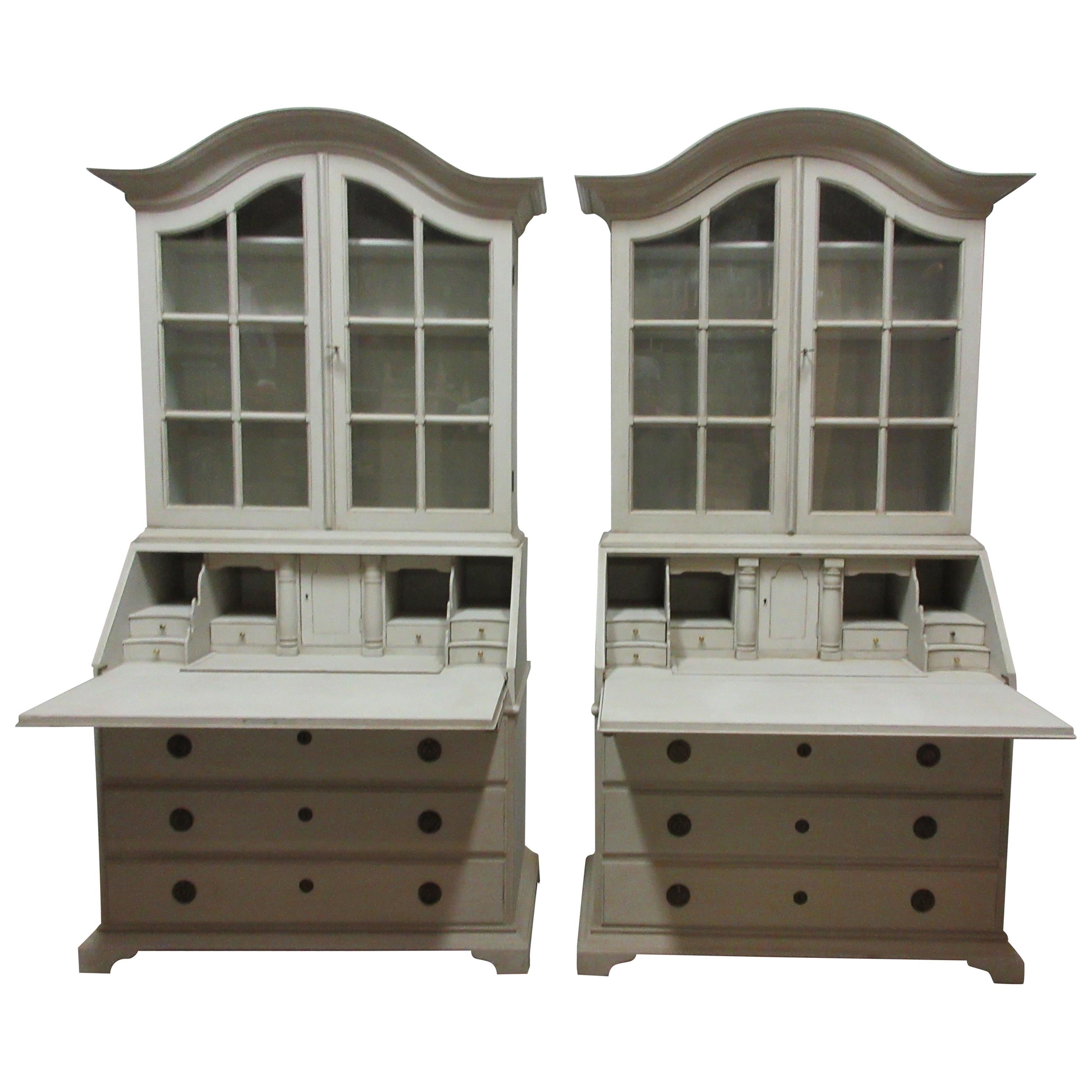 Pair of Swedish Rococo Secretary Hutches