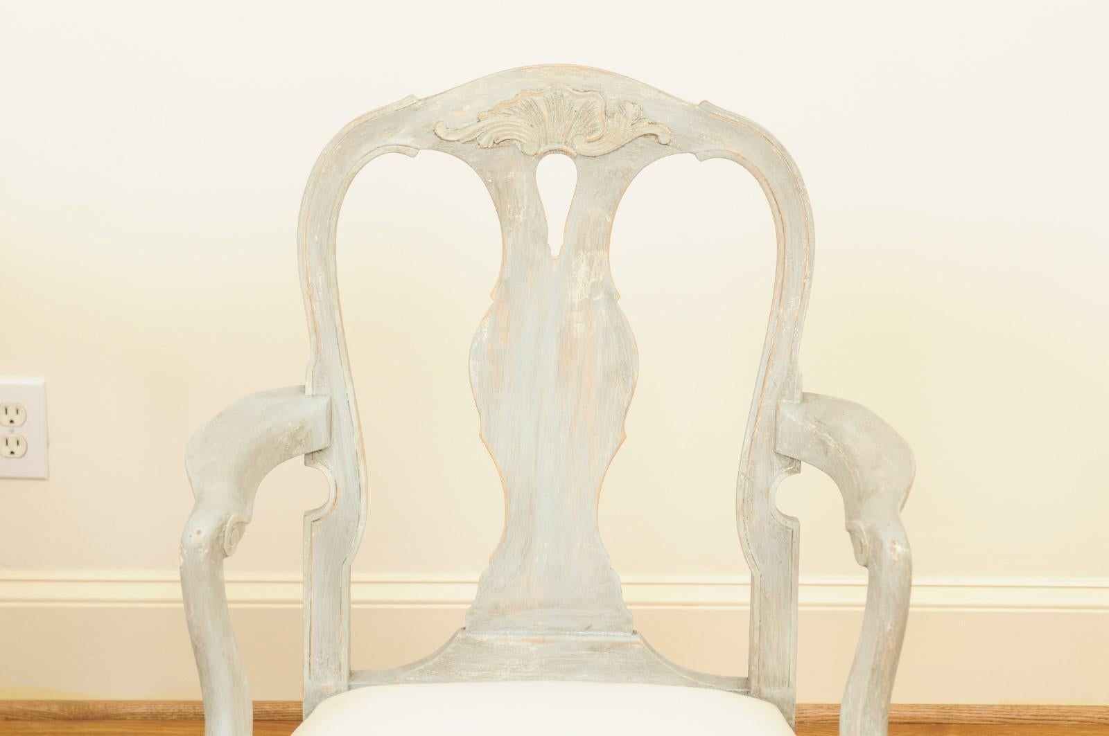Pair of Swedish Rococo Style 1890s Painted Wood Armchairs For Sale 4