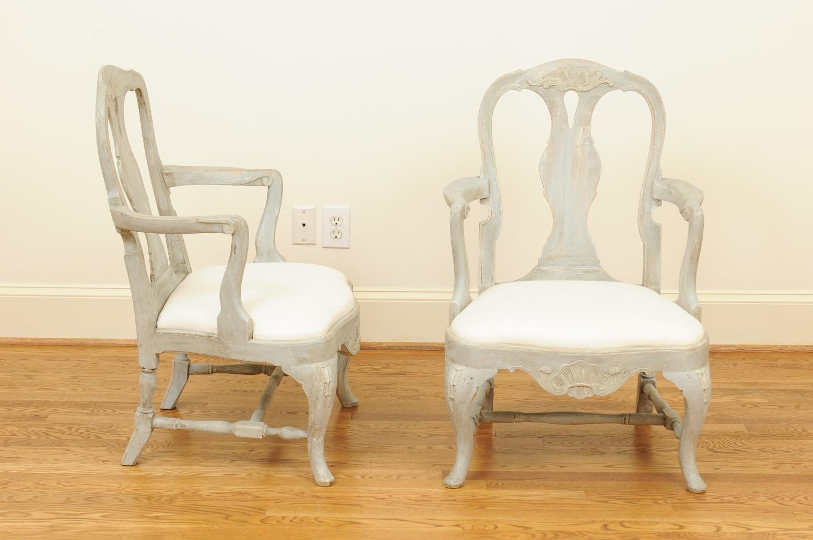Pair of Swedish Rococo Style 1890s Painted Wood Armchairs For Sale 5
