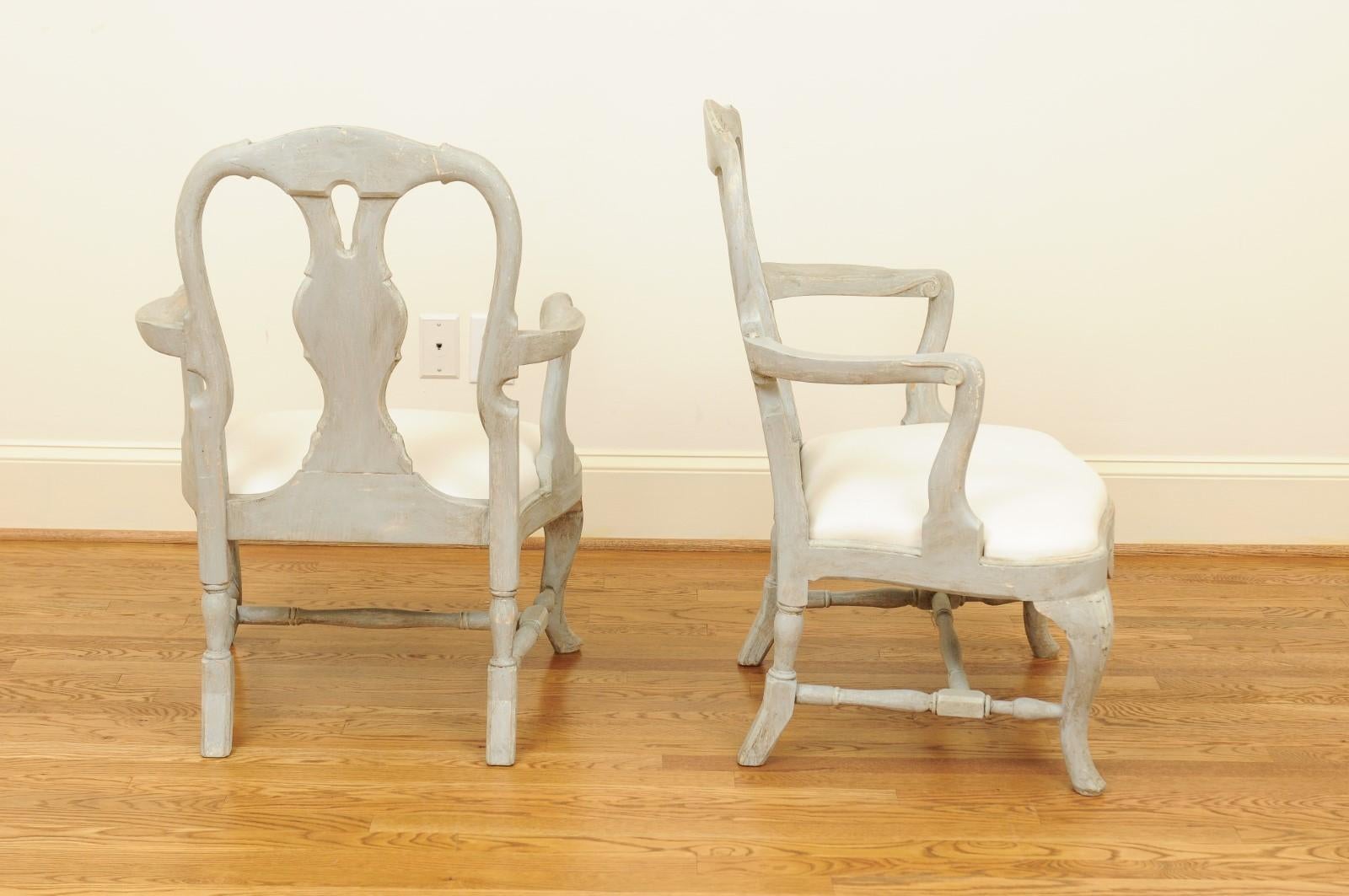 Pair of Swedish Rococo Style 1890s Painted Wood Armchairs For Sale 7