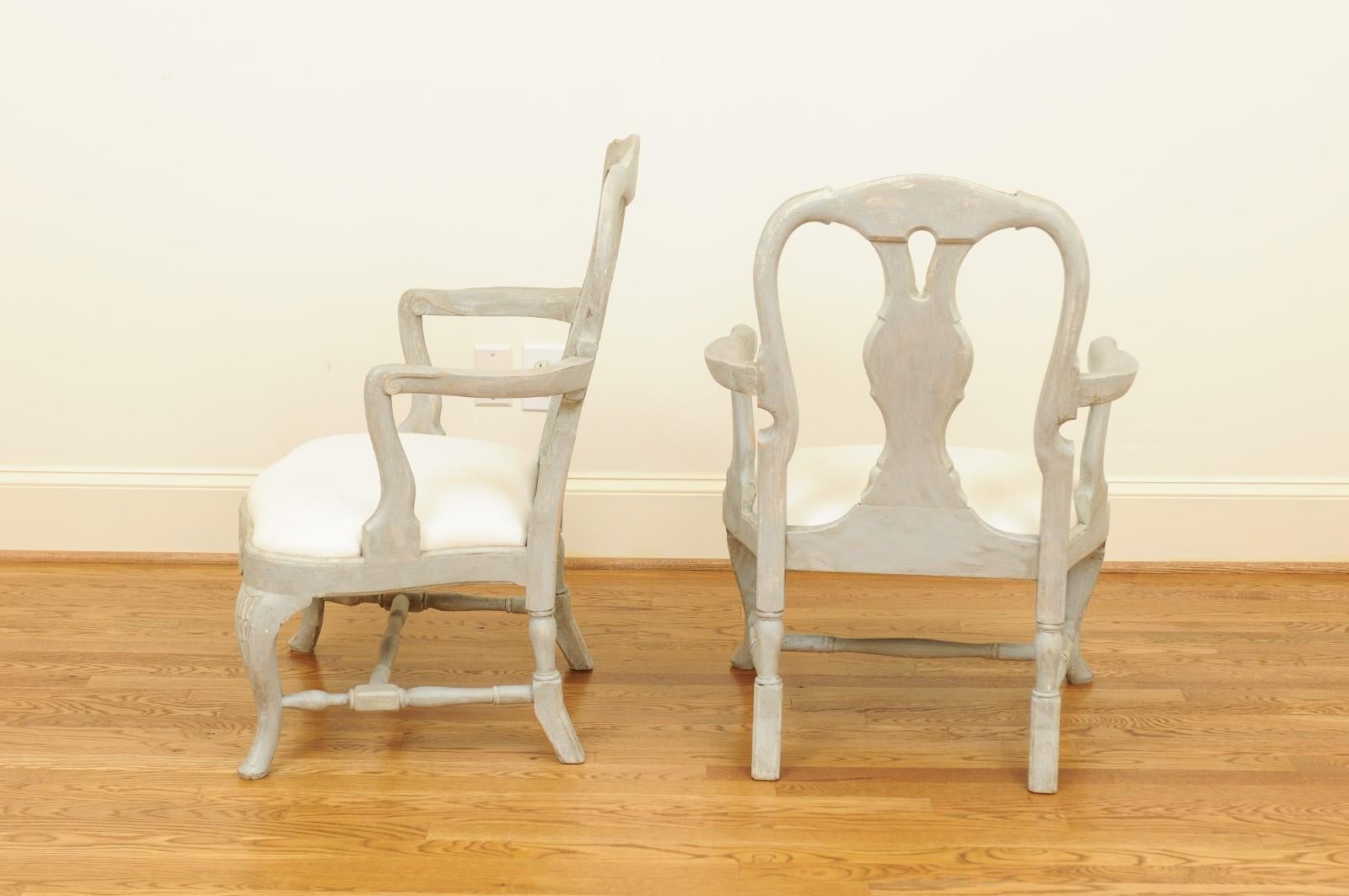 Pair of Swedish Rococo Style 1890s Painted Wood Armchairs For Sale 8