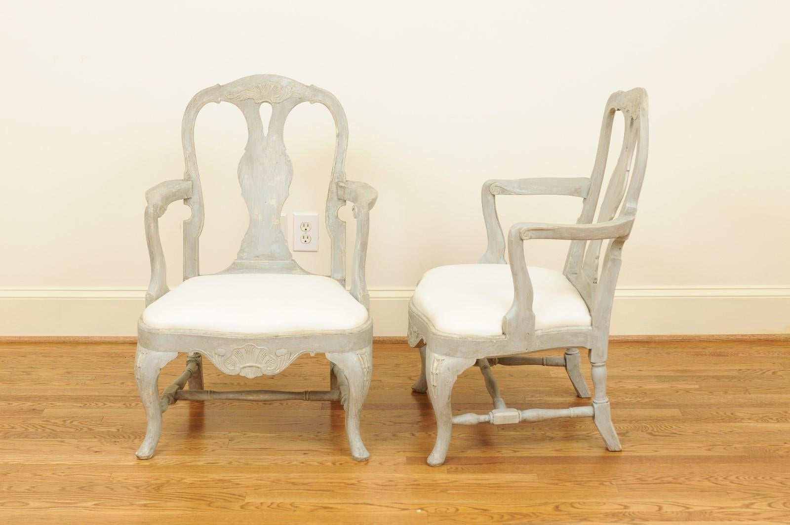 Pair of Swedish Rococo Style 1890s Painted Wood Armchairs For Sale 9