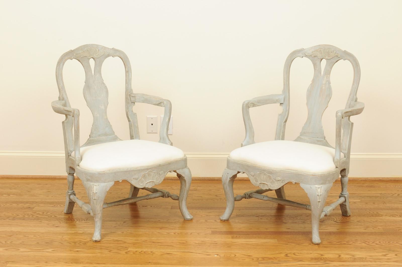 Pair of Swedish Rococo Style 1890s Painted Wood Armchairs For Sale 11