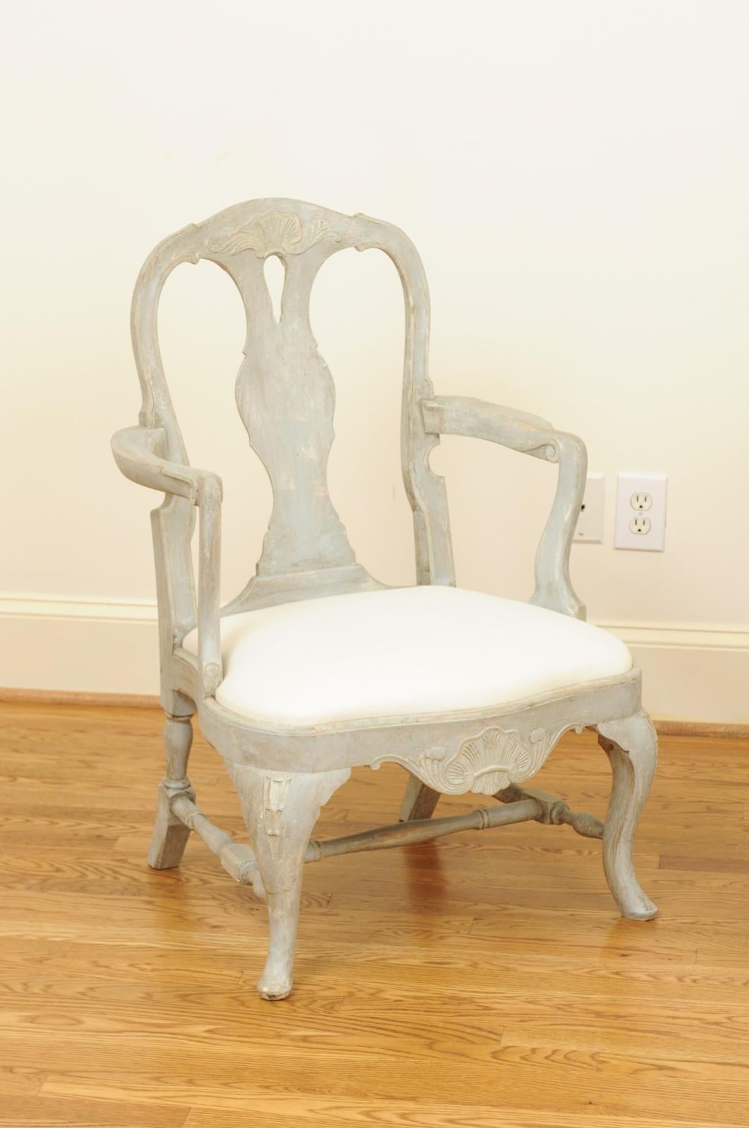 Pair of Swedish Rococo Style 1890s Painted Wood Armchairs In Good Condition For Sale In Atlanta, GA