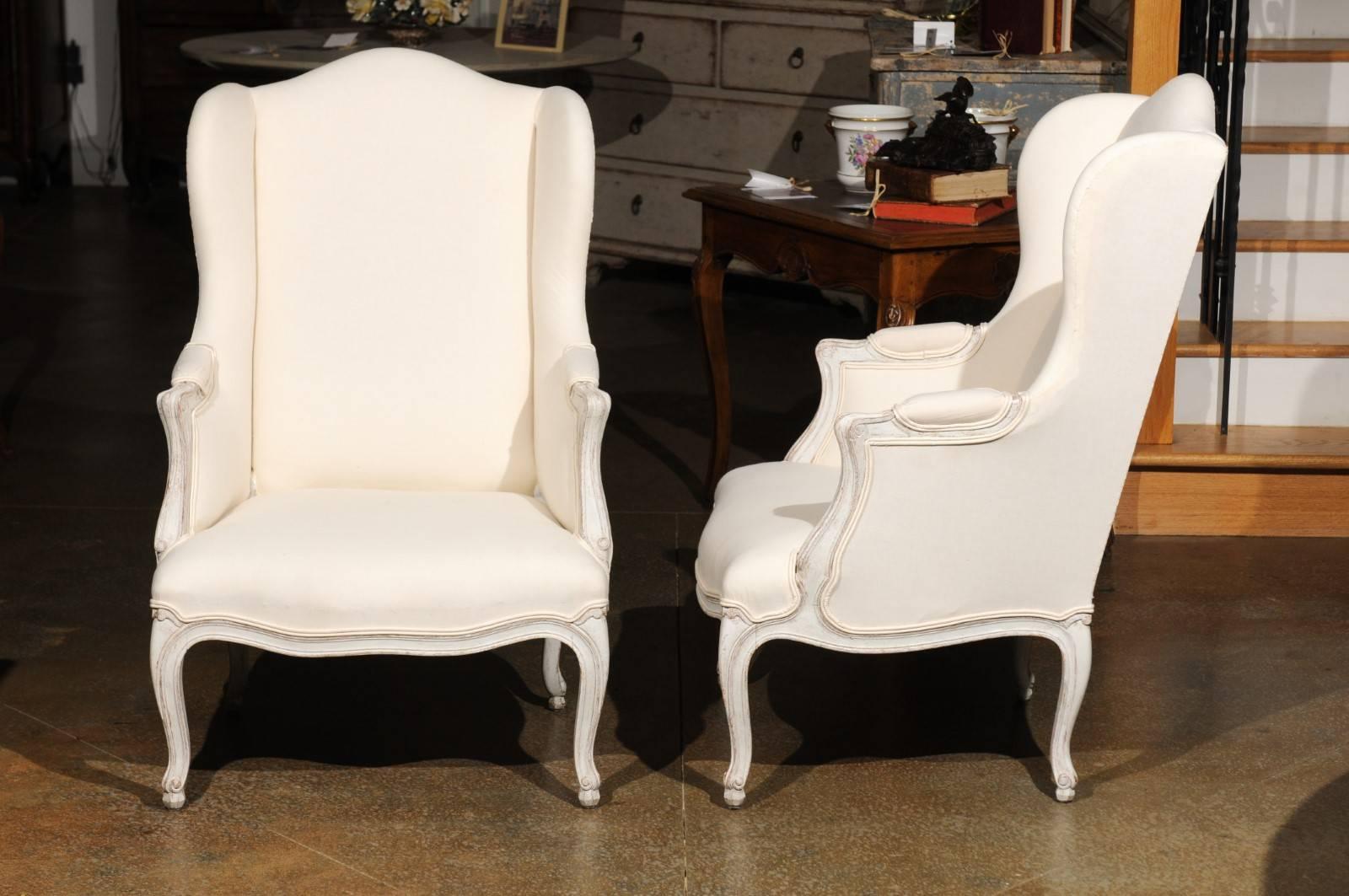 Pair of Swedish Rococo Style 1900s Wingback Bergère Chairs with New Upholstery 5