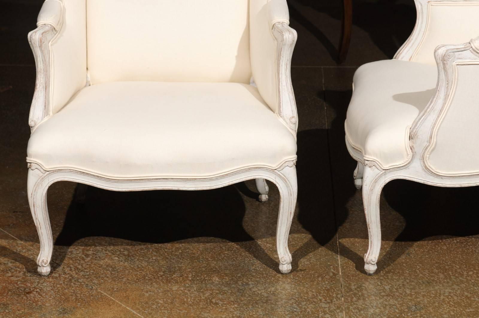 Pair of Swedish Rococo Style 1900s Wingback Bergère Chairs with New Upholstery 6