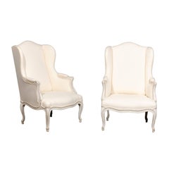 Pair of Swedish Rococo Style 1900s Wingback Bergère Chairs with New Upholstery