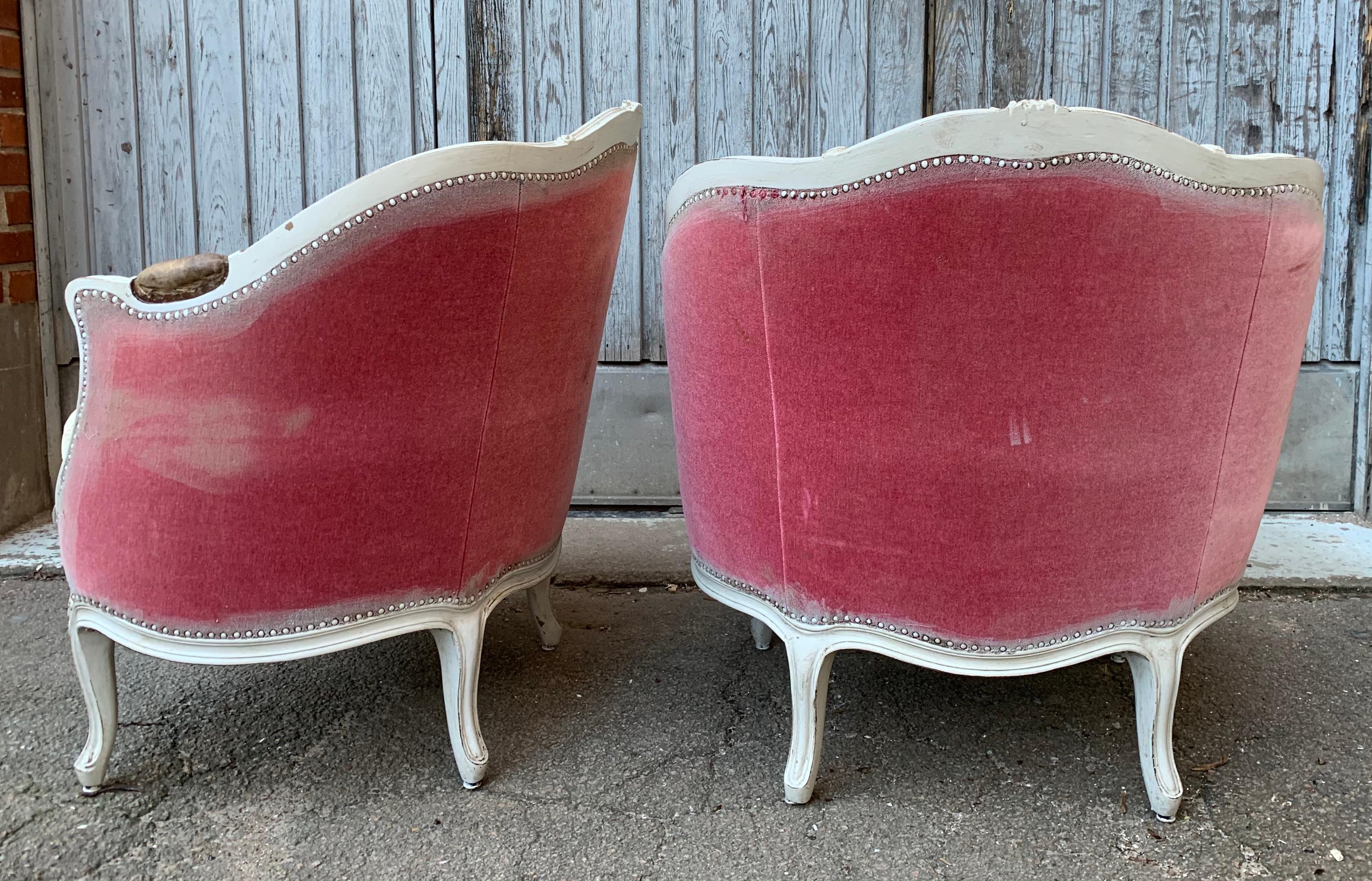 20th Century Pair of Swedish White Painted Bergère Armchairs, Rococo Style
