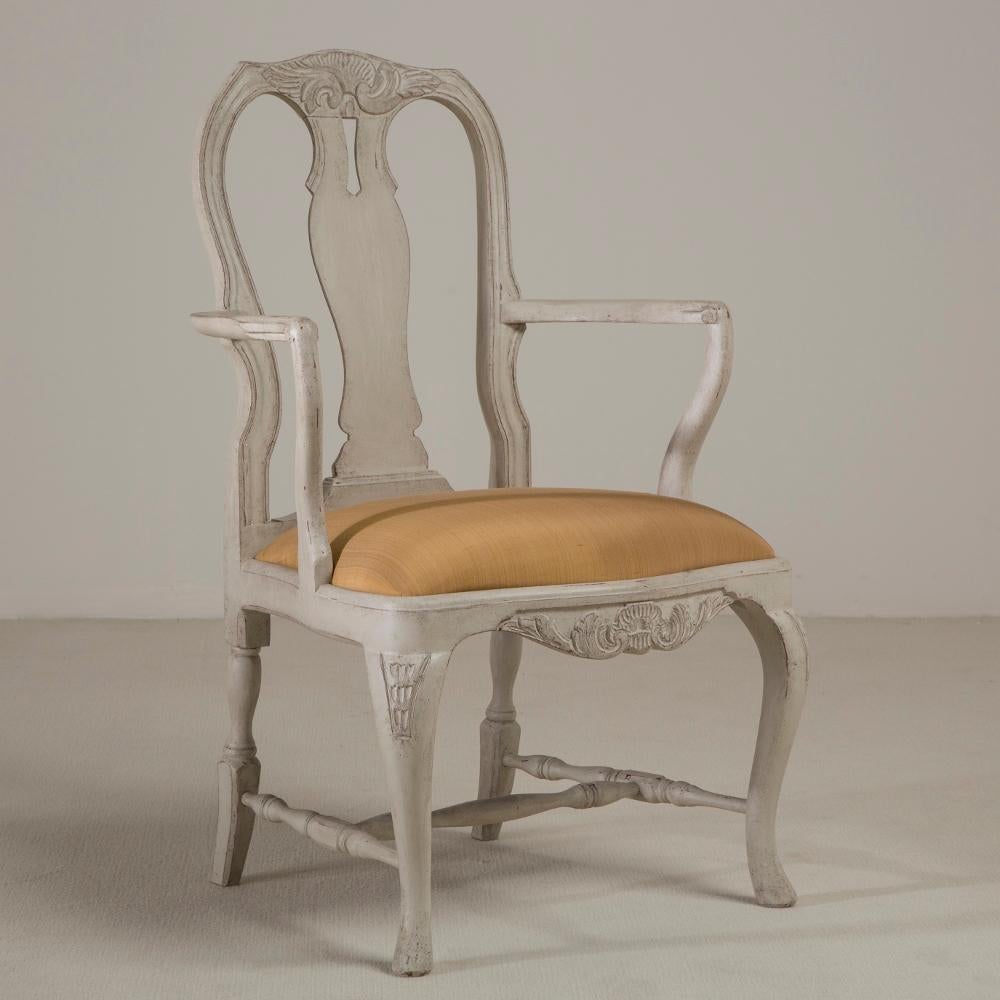 Early 20th Century Pair of Swedish Rococo Style Painted Armchairs, 1920s For Sale