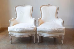 Pair of Swedish Rococo Style Painted Bergères Chairs, circa 1880 with Upholstery
