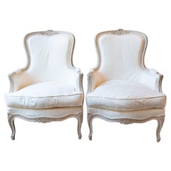 Pair of Swedish Rococo Style Painted Bergères Chairs, circa 1880 with Upholstery
