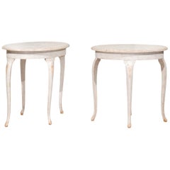 Pair of Swedish Rococo Style Painted Oval Top Side Tables from the 20th Century