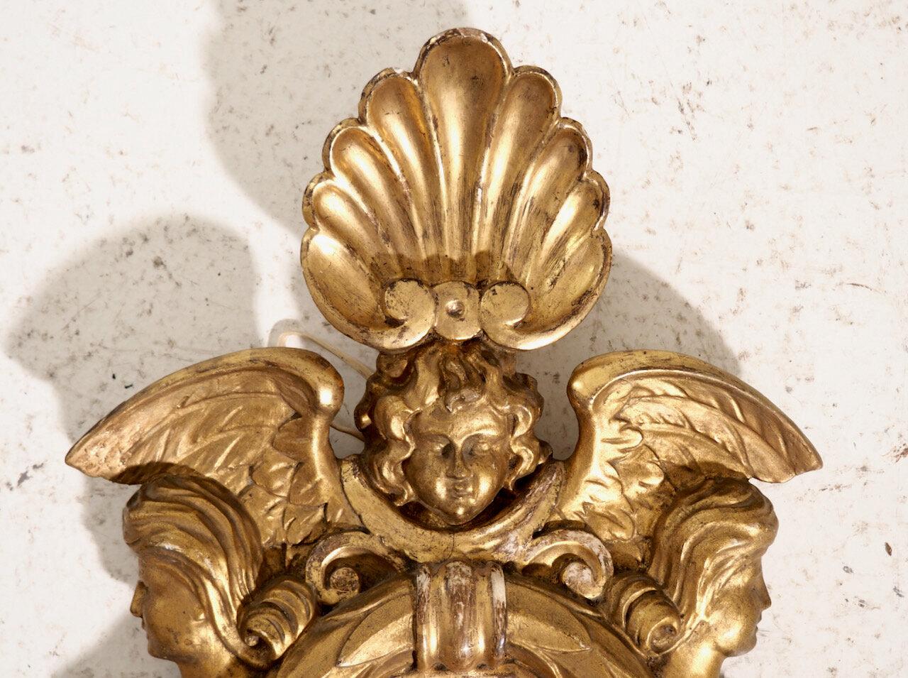 Pair of Swedish sconces, richly carved, 18th century