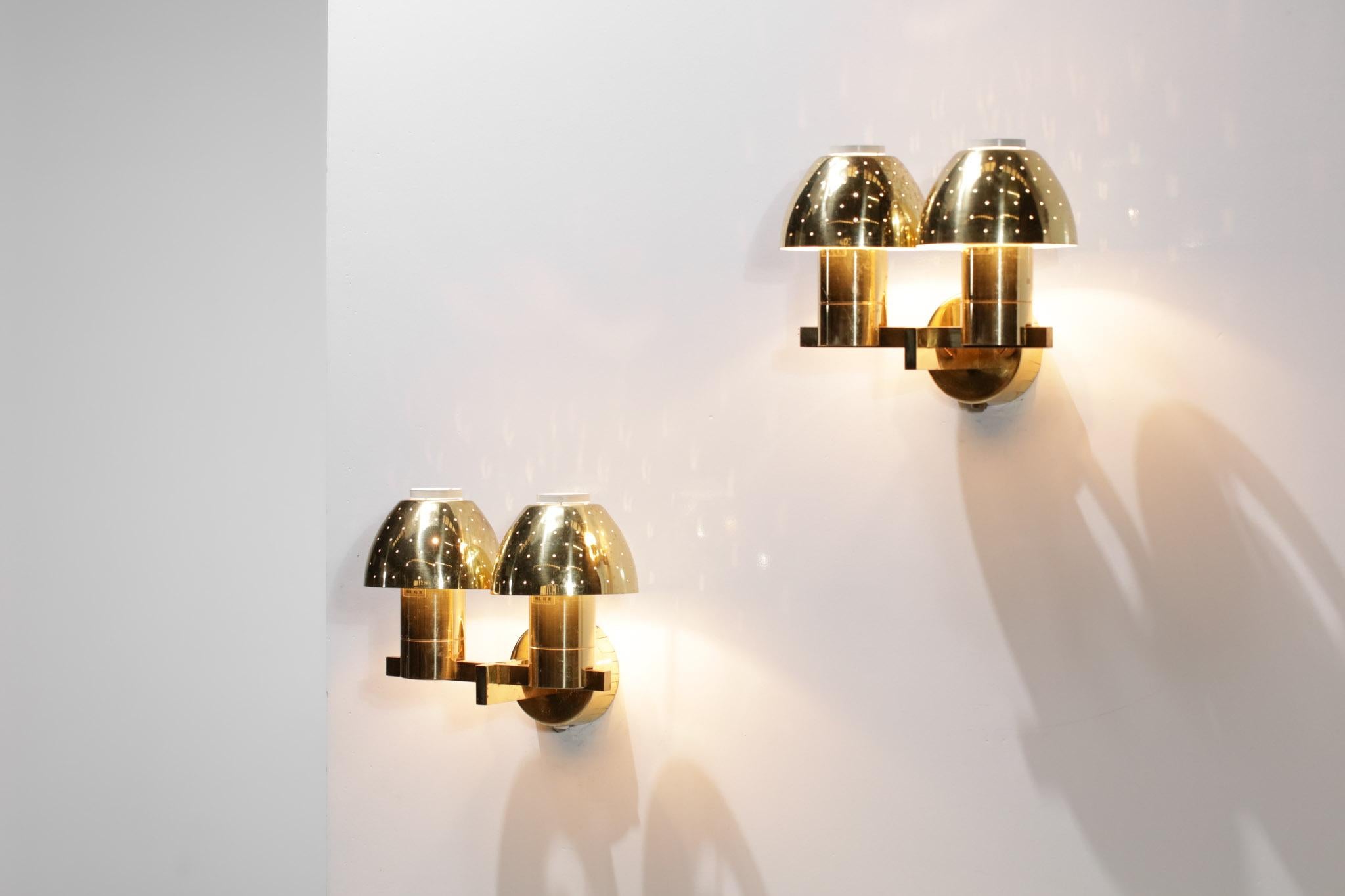 Pair of Swedish Sconces by Hans Agne Jakobsson Model B221 Brass, 1960's 9