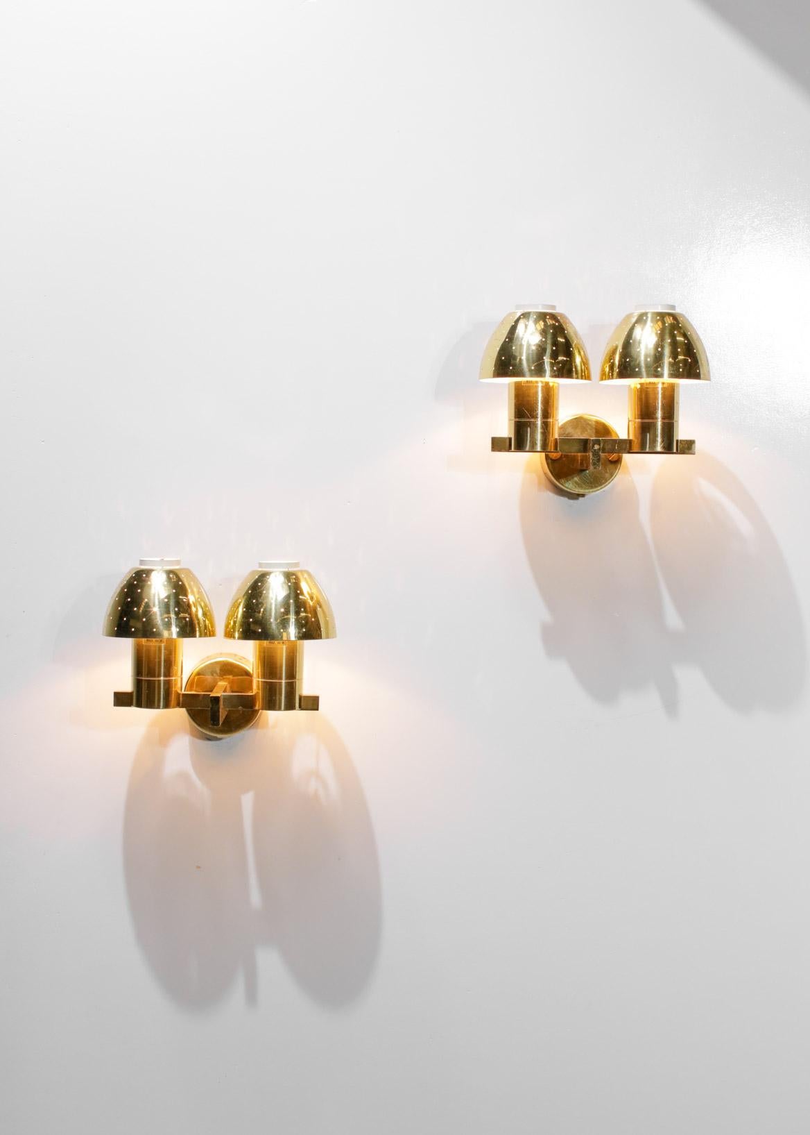 Pair of Swedish Sconces by Hans Agne Jakobsson Model B221 Brass, 1960's In Fair Condition In Lyon, FR
