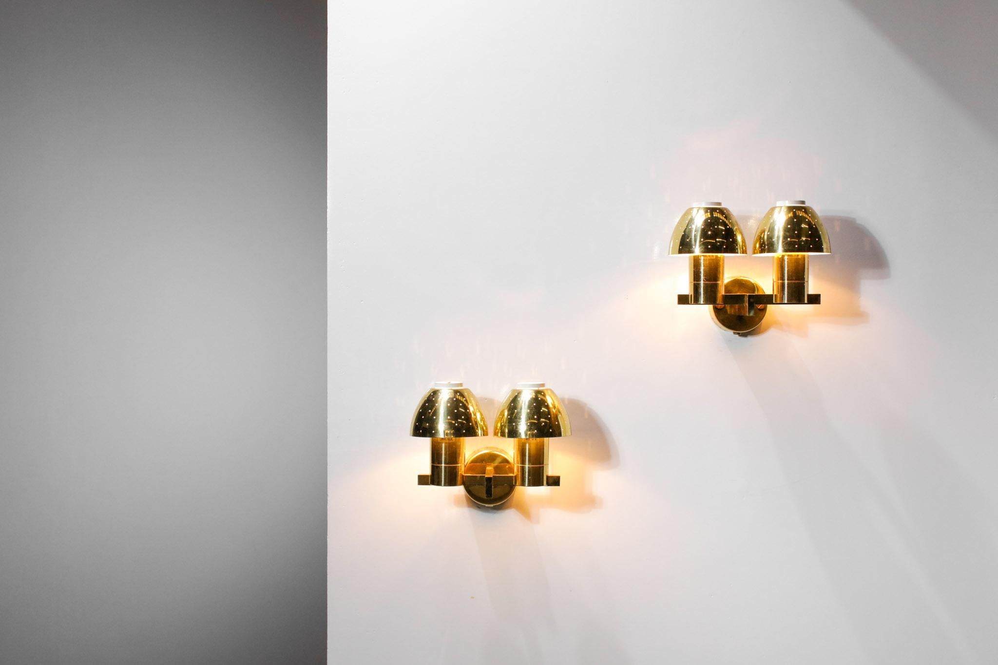 Mid-20th Century Pair of Swedish Sconces by Hans Agne Jakobsson Model B221 Brass, 1960's