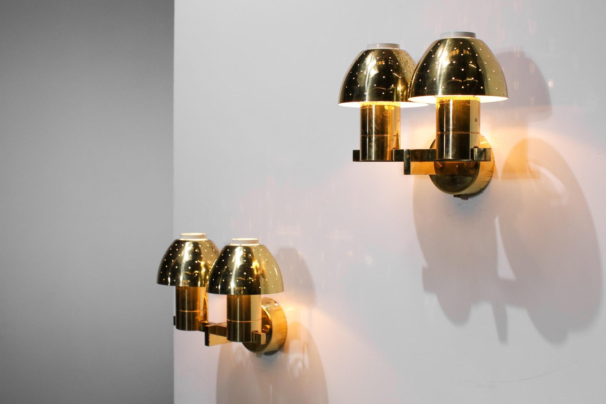 Pair of Swedish Sconces by Hans Agne Jakobsson Model B221 Brass, 1960's 1