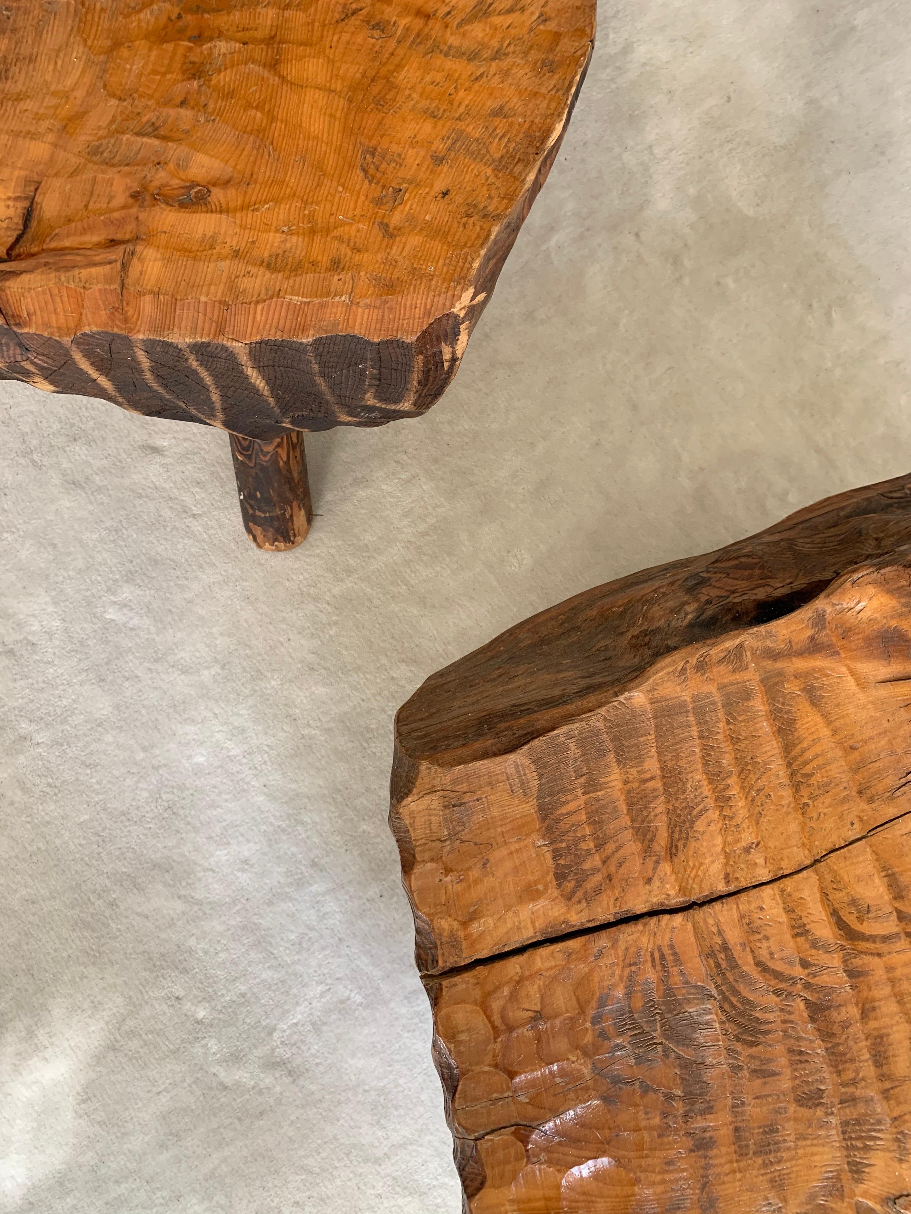 Pair of Swedish Sculptural and Brutalist Hand Carved Wooden Chairs 2