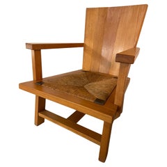 Pair of swedish solid beechwood armchairs with straw seat