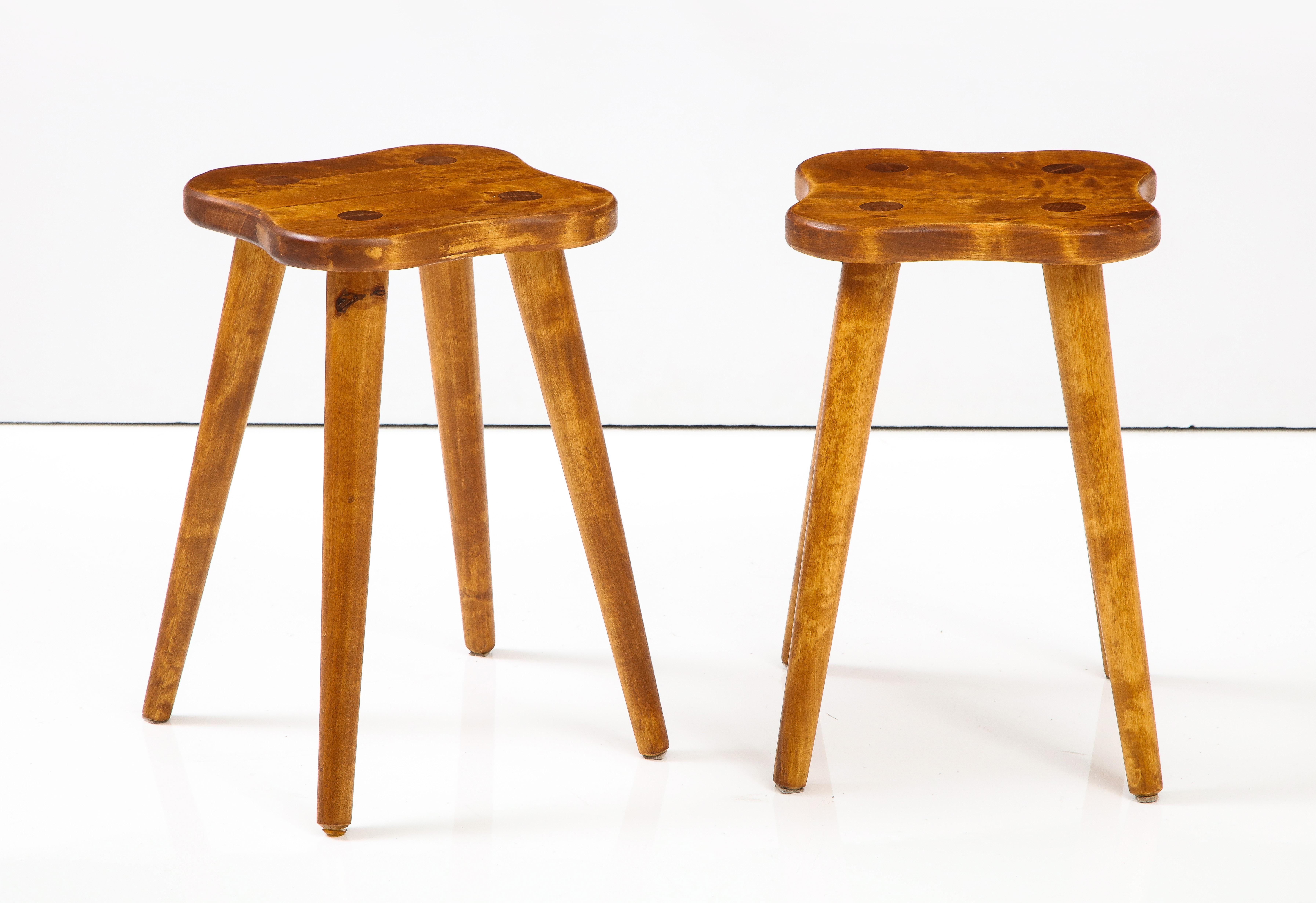 Scandinavian Modern Pair of Swedish Solid Birch Stools or Side Tables, circa 1960s
