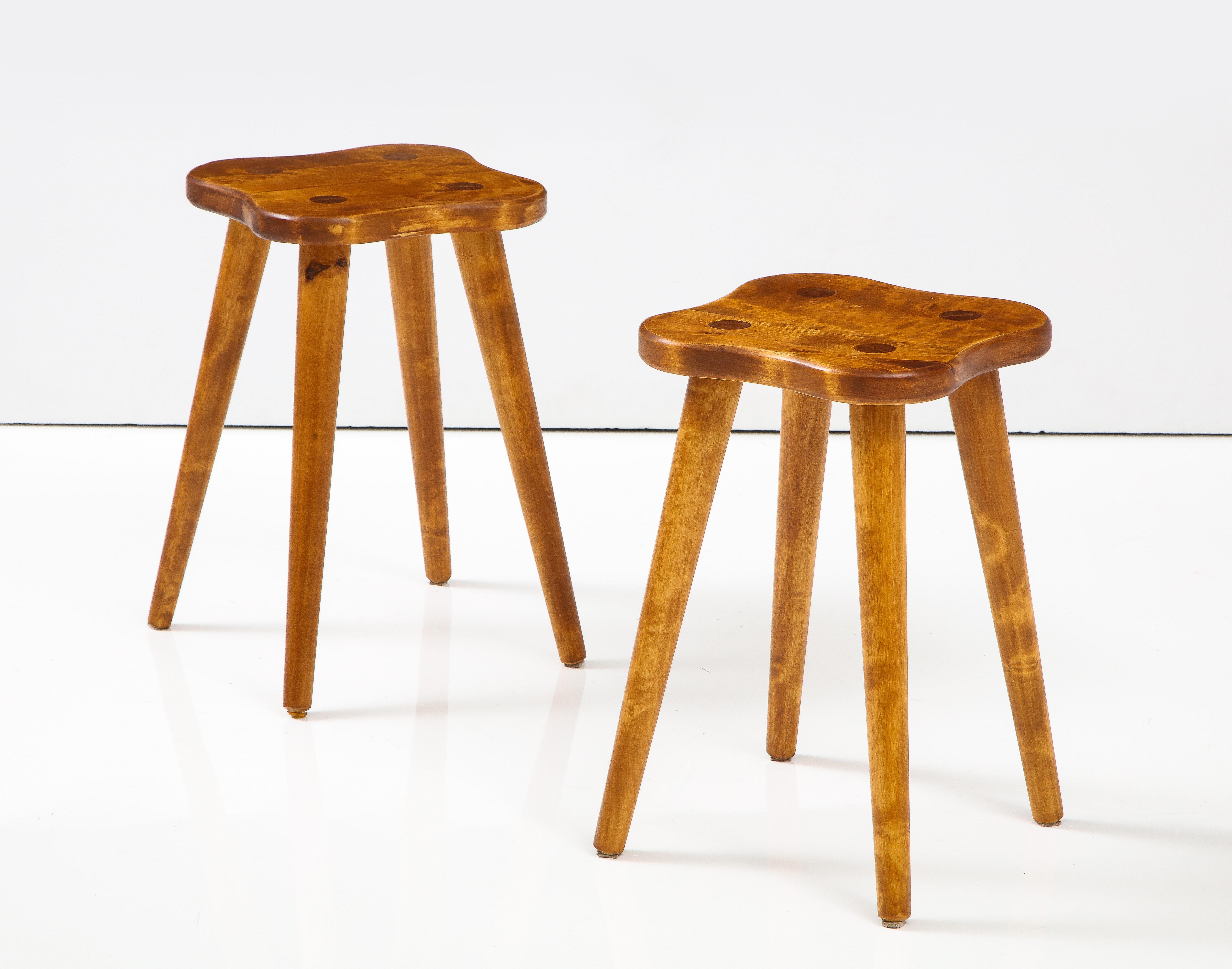Mid-17th Century Pair of Swedish Solid Birch Stools or Side Tables, circa 1960s