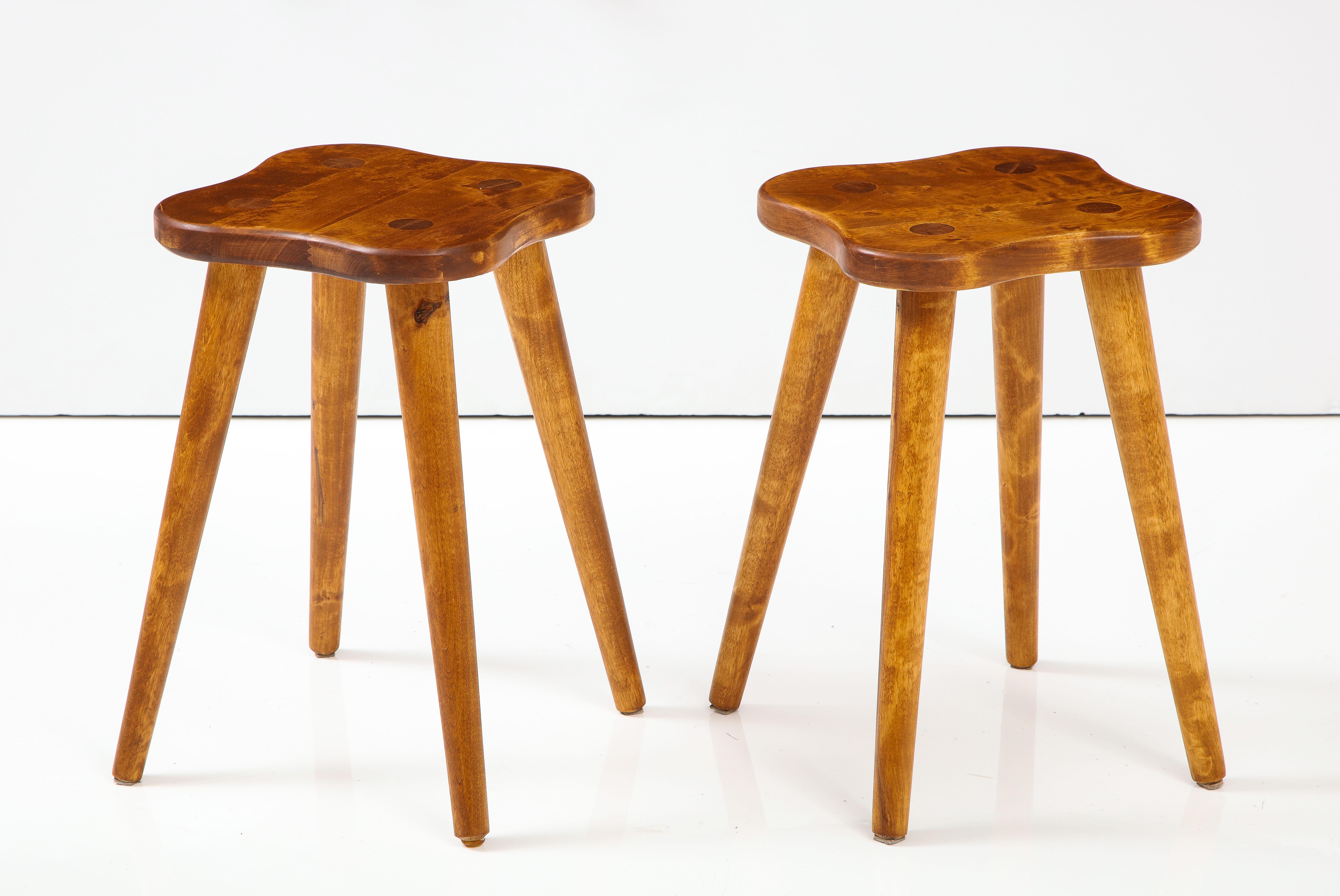 Pair of Swedish Solid Birch Stools or Side Tables, circa 1960s 4