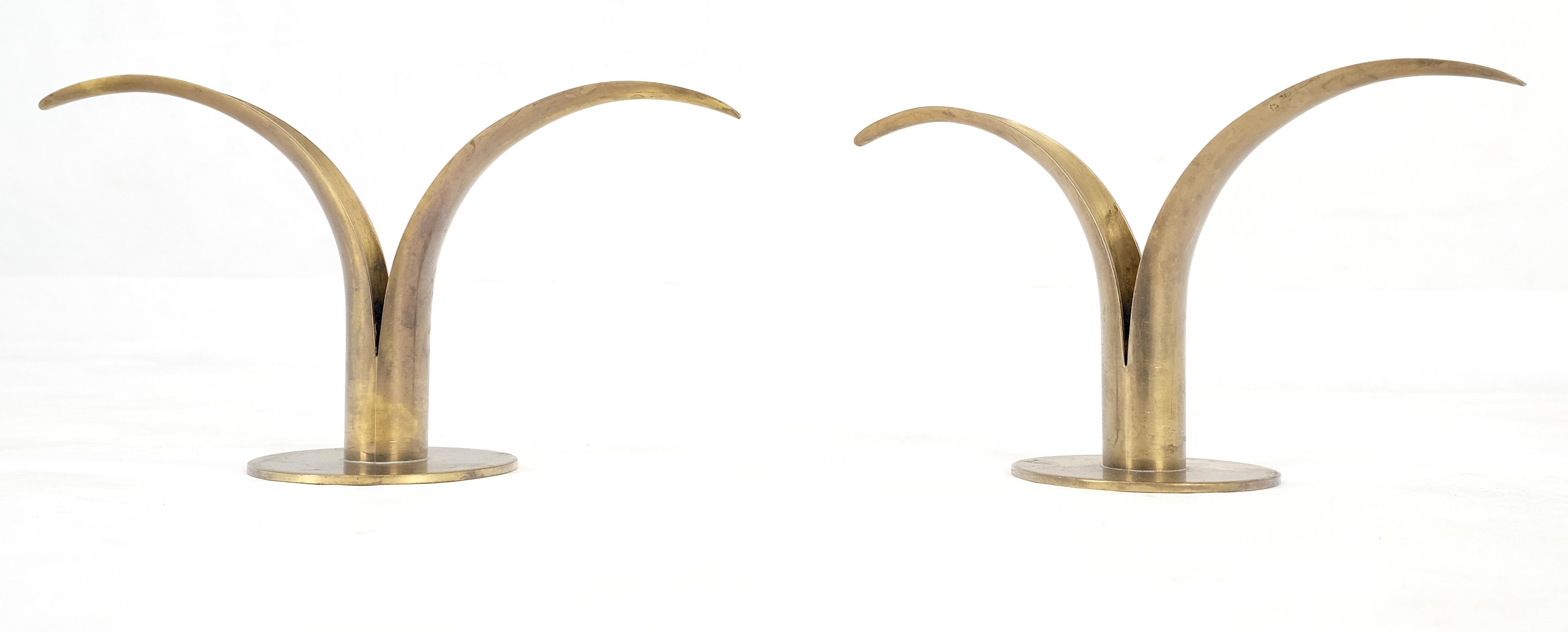 Mid-Century Modern Pair of Swedish Solid Brass Candle Sticks Made in Sweden For Sale