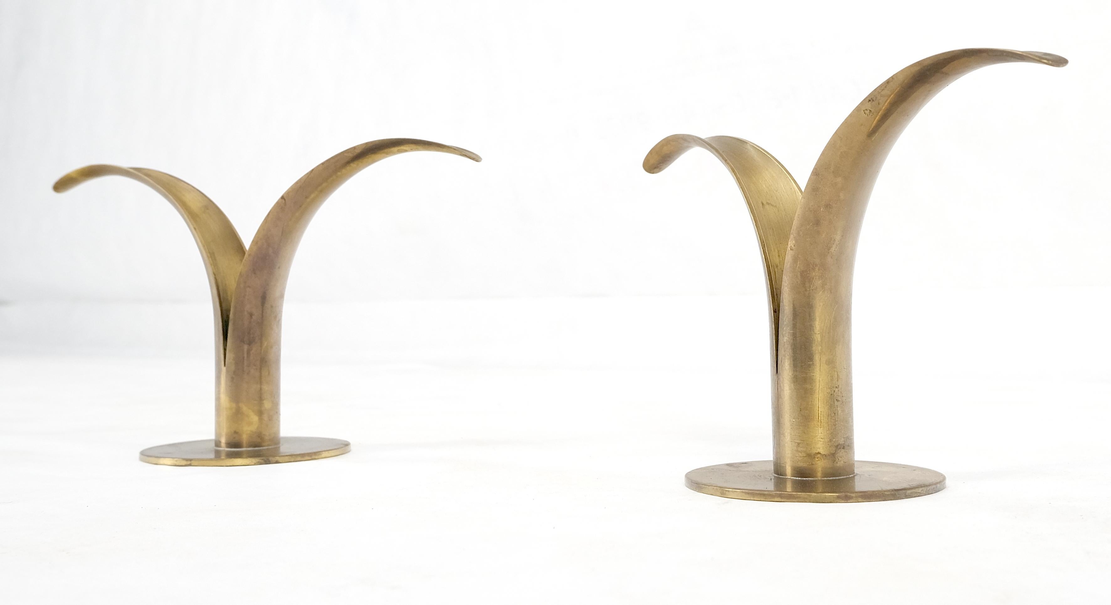 Polished Pair of Swedish Solid Brass Candle Sticks Made in Sweden For Sale