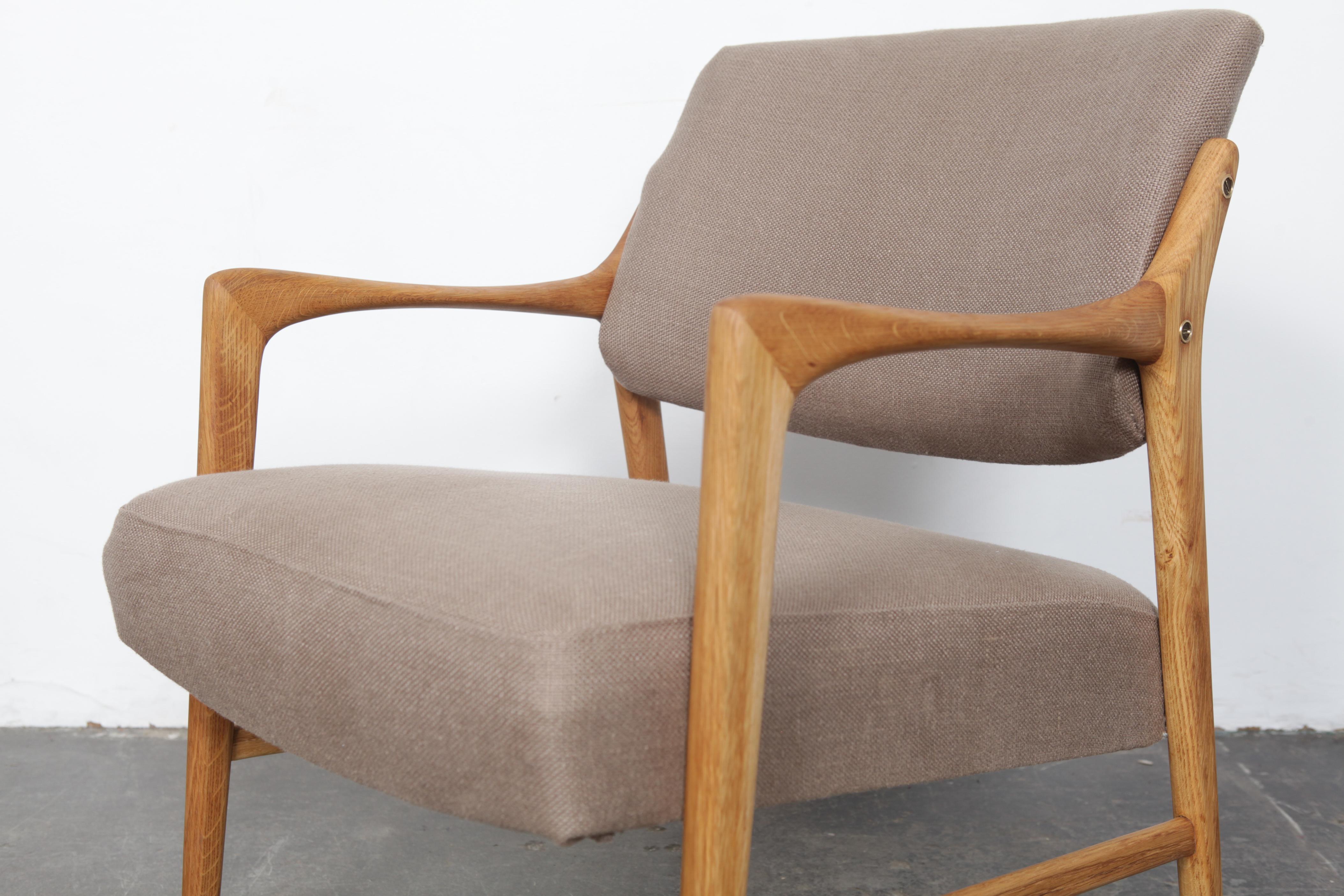 Fabric Pair of Swedish Solid Oak Chairs by Inge Andersson for Bröderna Andersson