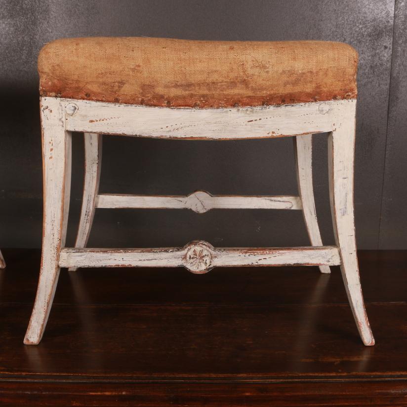Pair of early 19th century Swedish painted stools, 1810

Dimensions:
21.5 inches (55 cms) wide
15 inches (38 cms) deep
18.5 inches (47 cms) high.

 