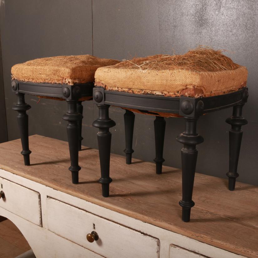 Pair of late 19th century Swedish stools in need of upholstery, 1890

Dimensions:
15 inches (38 cms) wide
15 inches (38 cms) deep
17 inches (43 cms) high.

   