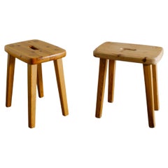 Pair of Swedish Stools in Solid Pine Produced by Vemdalia, Sweden, 1970s