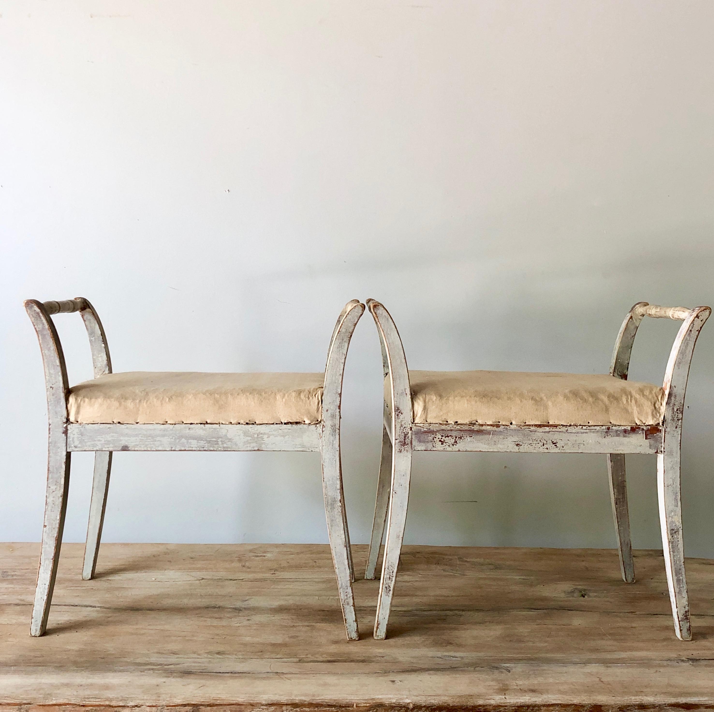 Pair of Swedish Stools with Armrests In Good Condition In Charleston, SC