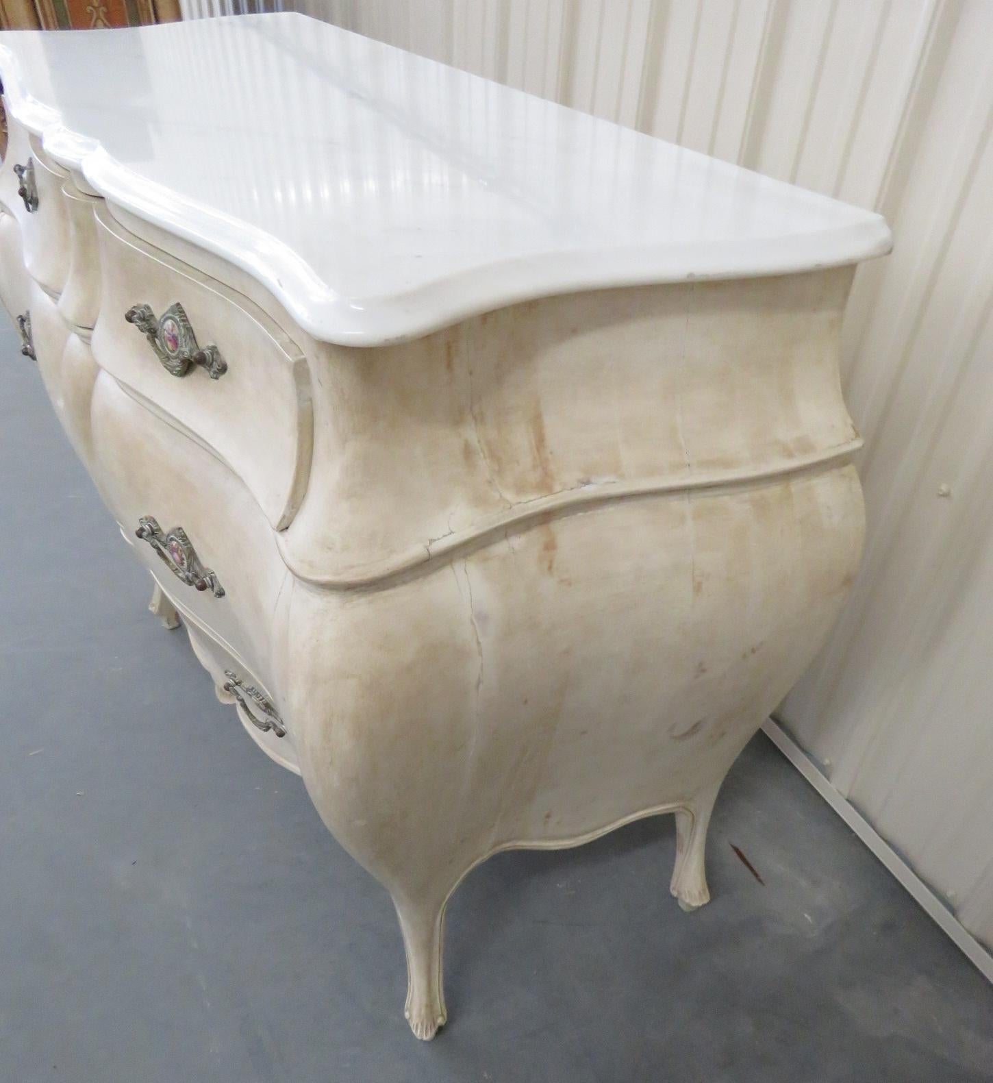 Pair of Painted Swedish Style Bombe Commodes Dressers Nightstands 2