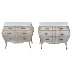 Vintage Pair of Painted Swedish Style Bombe Commodes Dressers Nightstands