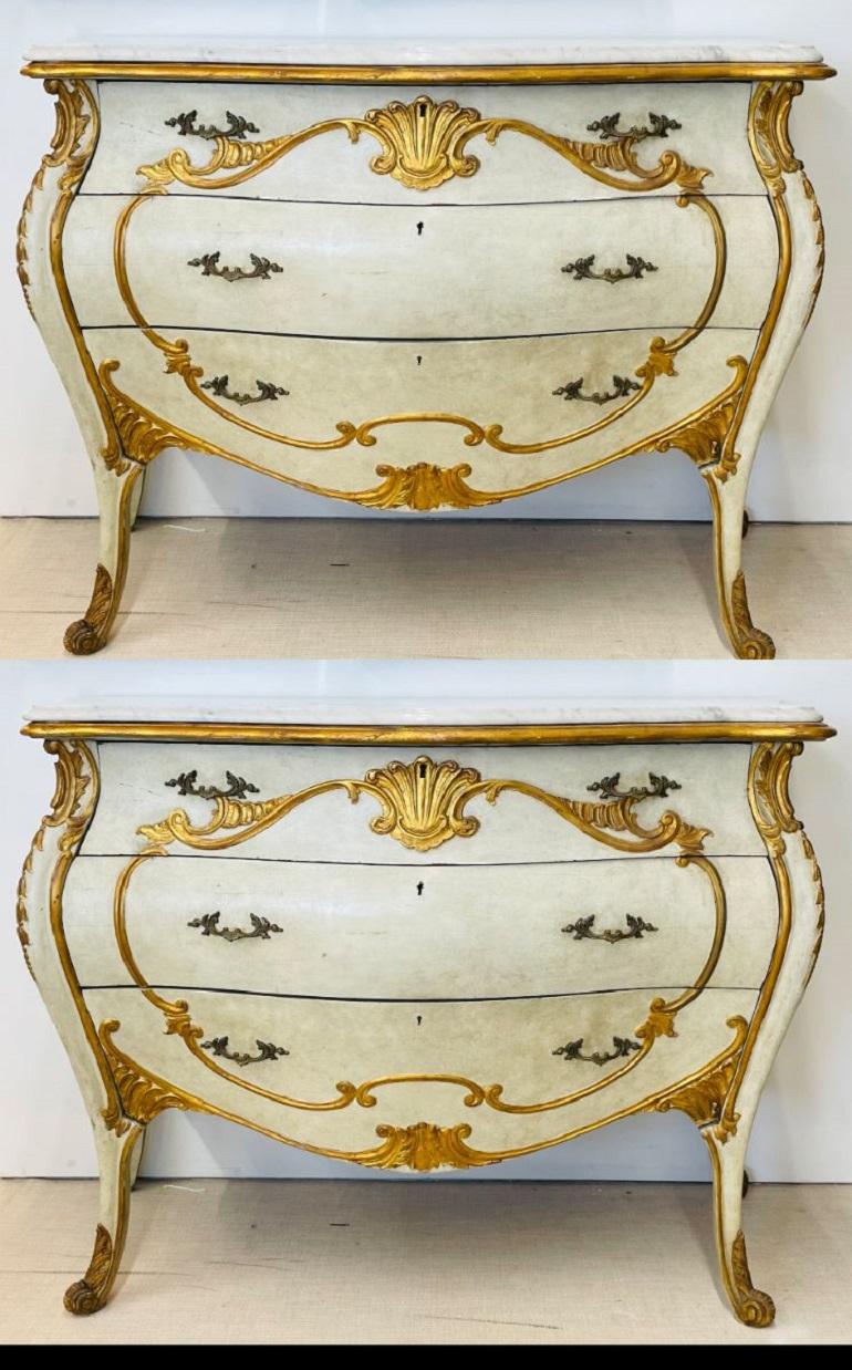 Louis XV Pair of Swedish Style Bombe Italian Chests Commodes