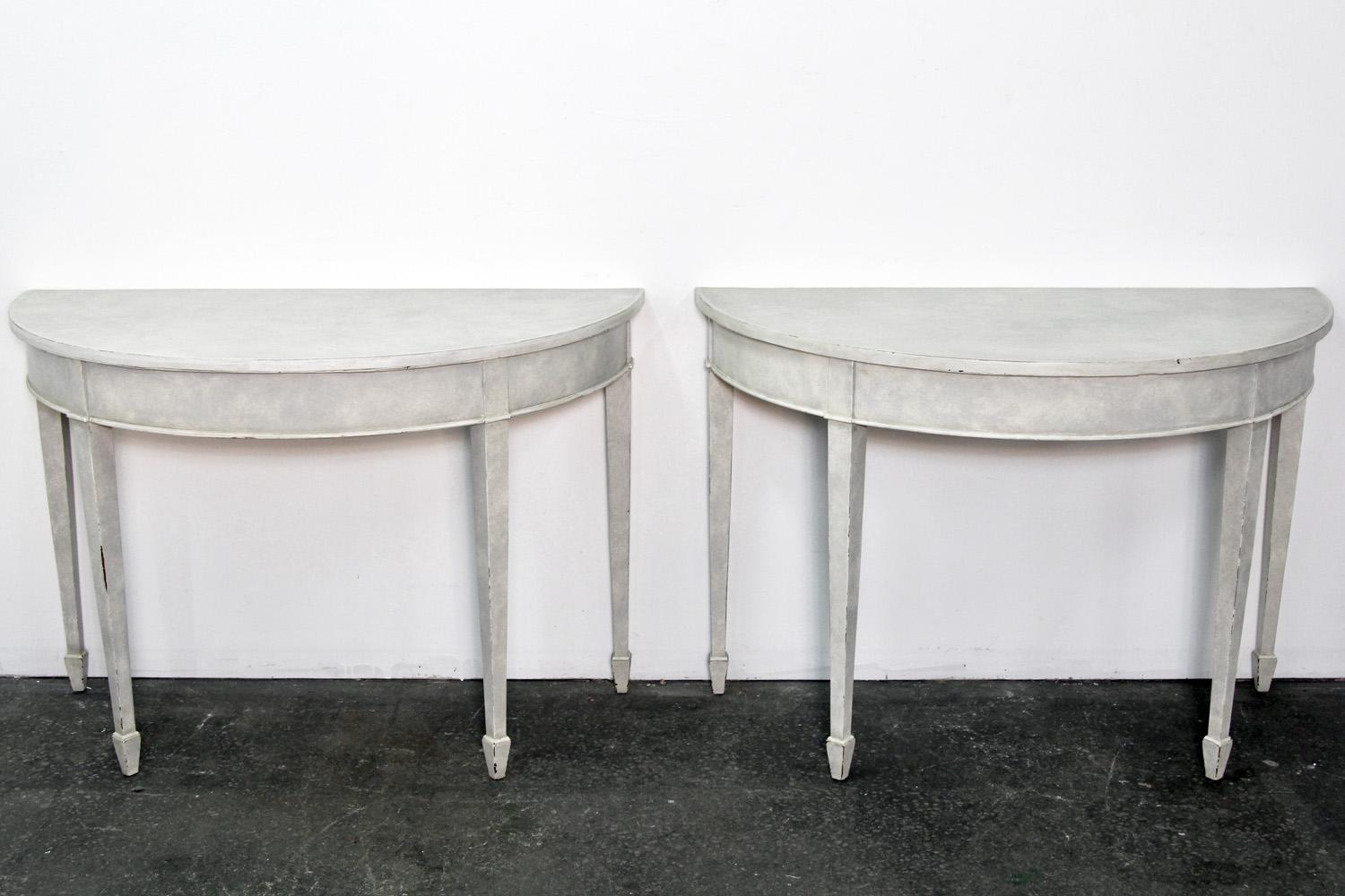 Pair of painted console tables in Gustavian finish (Grey) demilune shame.