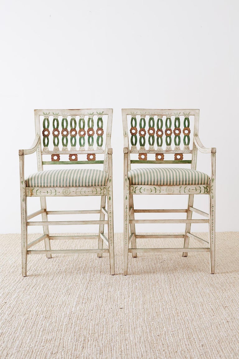 Dennis And Leen Folk Art Painted Bar Stool Chairs For At 1stdibs Dennis And Leen Folk Art Painted Bar Stool Chairs In Distressed Condition For Oakland