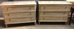 Pair Swedish Style Distress Painted Three-Drawer Commodes Chests or Nightstands