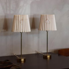 Pair of Swedish Table Lamps, After Josef Frank, Brass, Pleated Shades, 1960