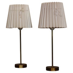 Pair of Swedish Table Lamps, After Josef Frank, Brass, Pleated Shades, 1960
