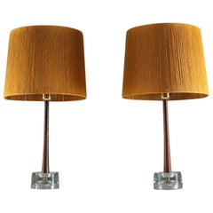 Pair of Swedish Table Lamps in Rosewood and Glass by Stilarmatur Tranås
