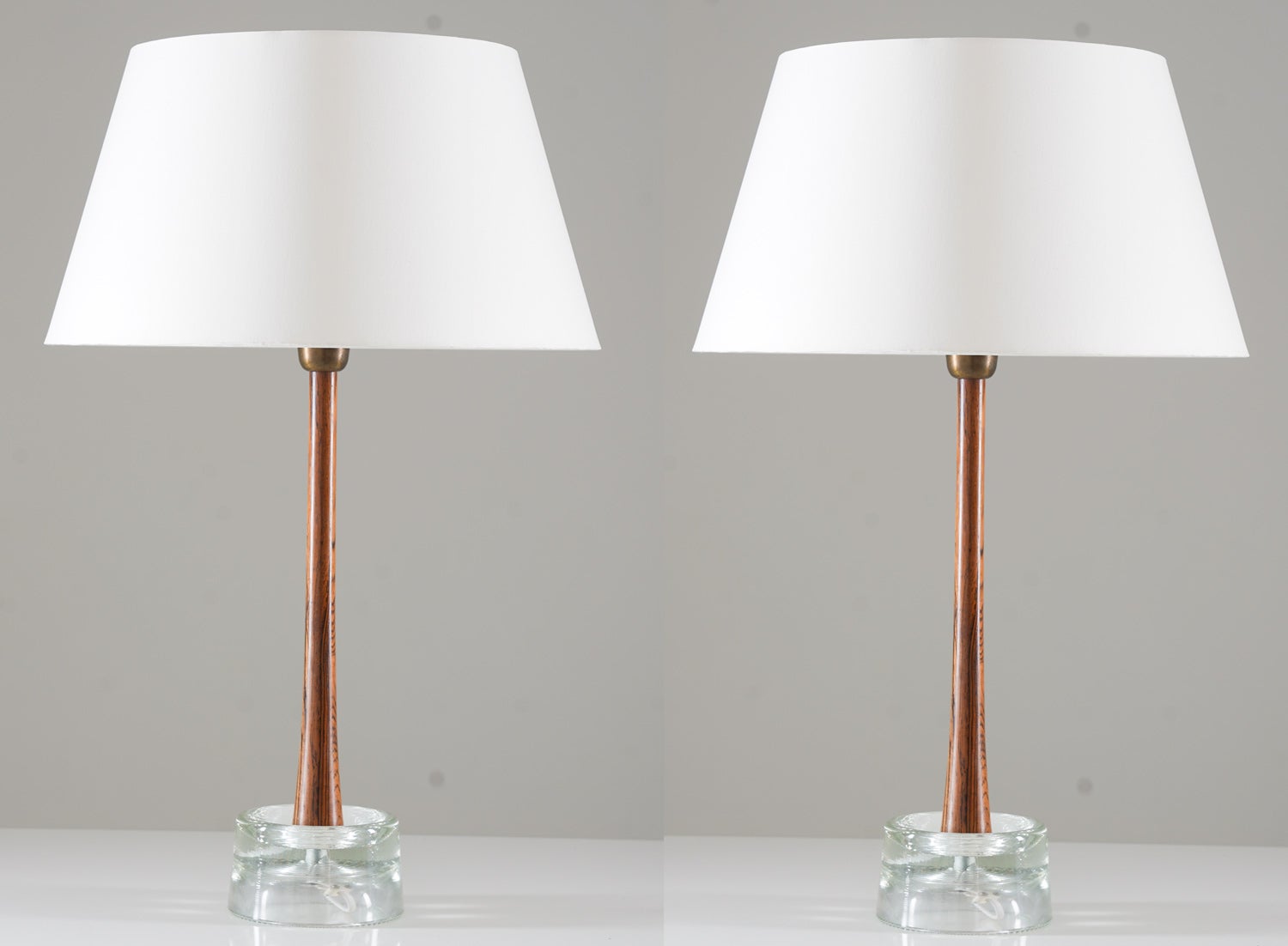 20th Century Pair of Swedish Table Lamps in Wood and Glass by Stilarmatur Tranås For Sale