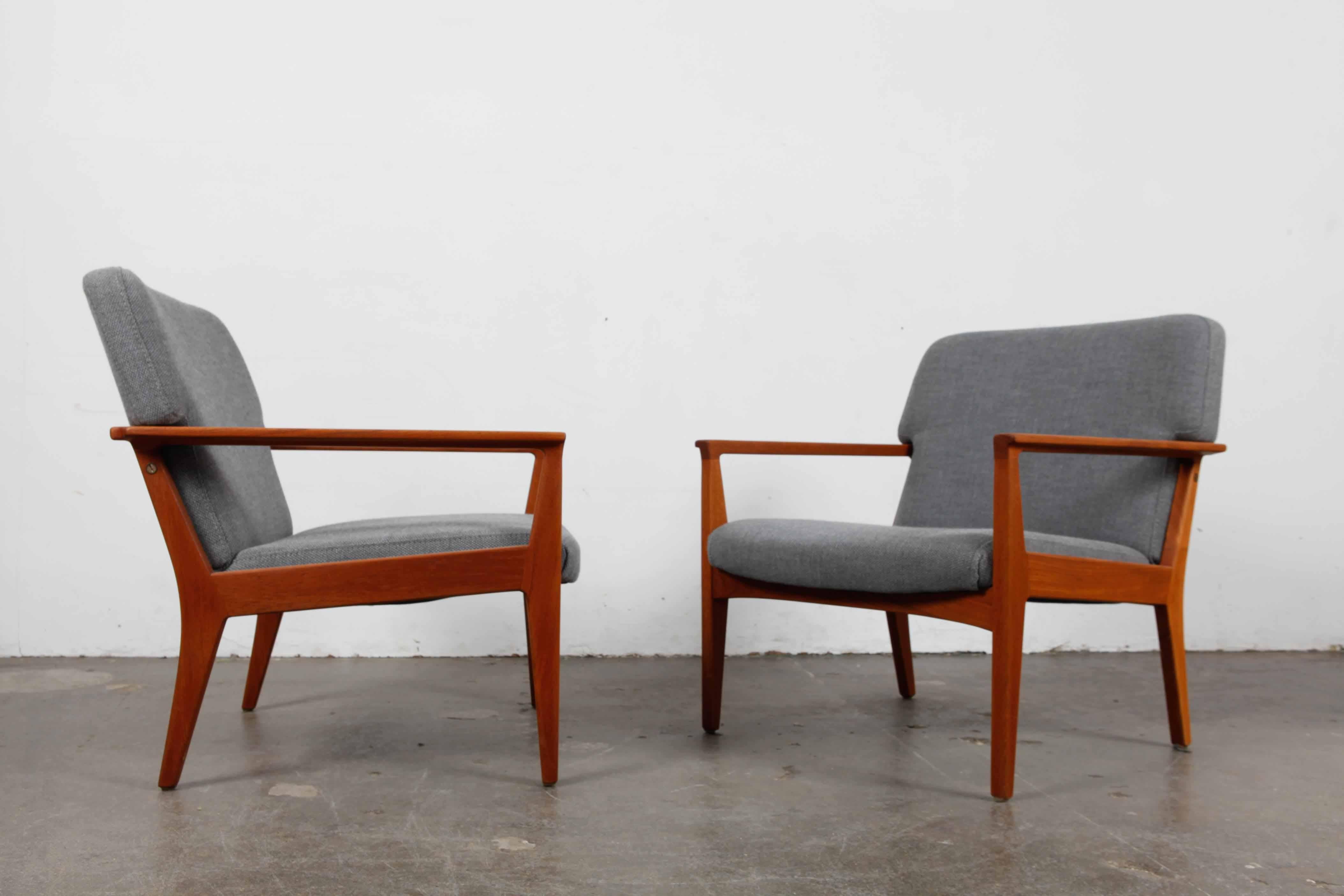 Mid-Century Modern Pair of Swedish Teak 1960s Lounge Chairs Newly Refinished and Reupholstered