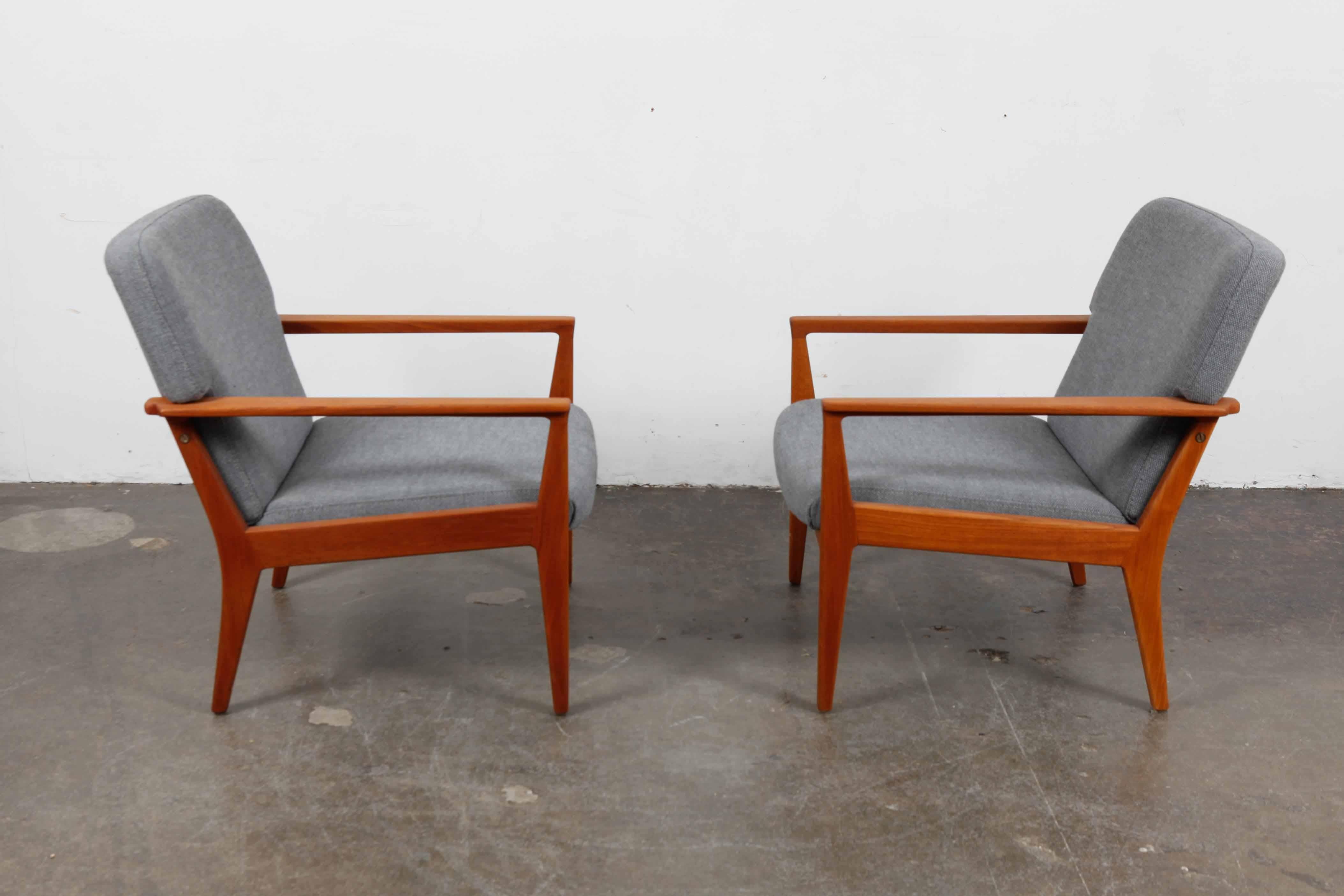 Oiled Pair of Swedish Teak 1960s Lounge Chairs Newly Refinished and Reupholstered